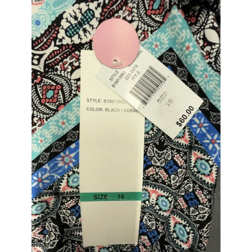 Be Chetta B Dress 16 Black Coral Stretch Knee Boho Mandala‎ Geometric New - Picture 10 of 10